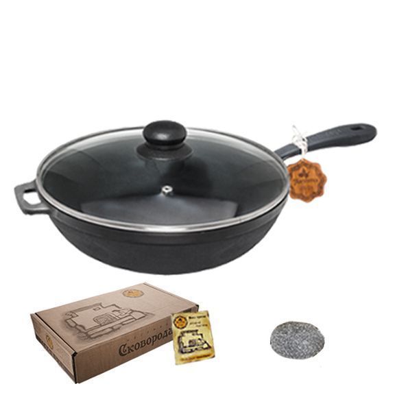 Сковорода чугунная 26x6 см со стеклянной крышкой Т203С3 Maysternya