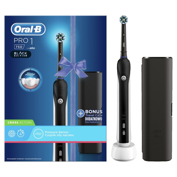 Электрическая зубная щетка Oral-B Pro 750 D16.513.1UX черная + дорожный чехол