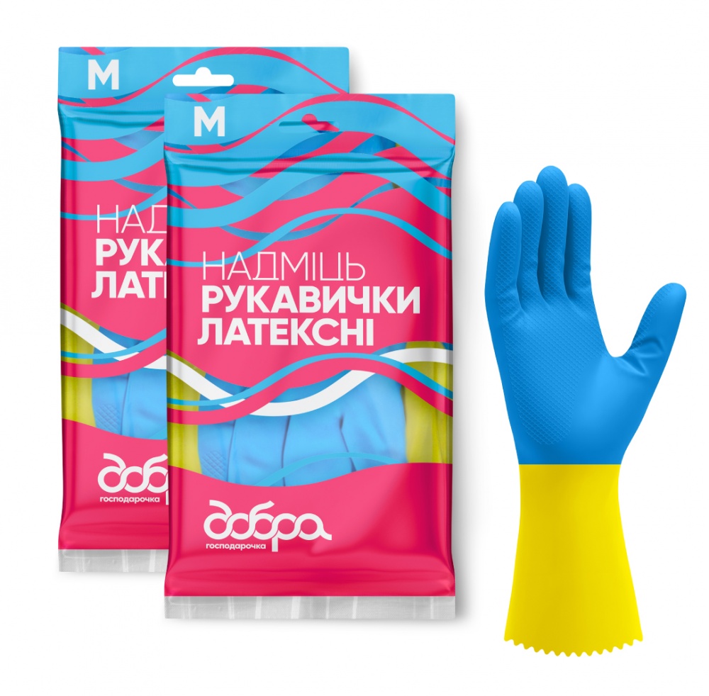 Перчатки латексные Добра господарочка «Надміць» суперкрепкие р.M 1 пар/уп.