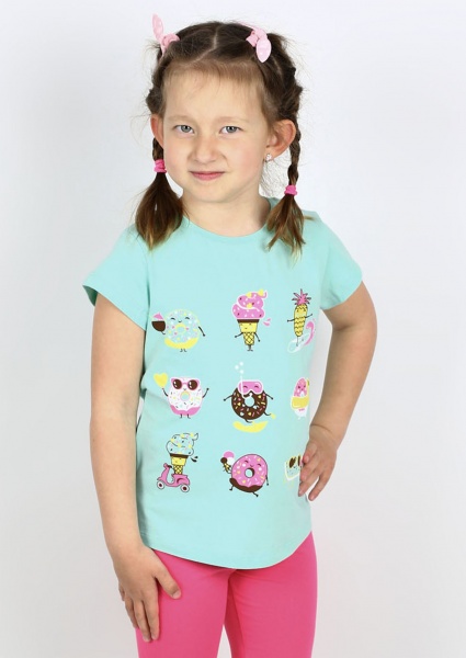Футболка для девочек Sweet baby №0021/16094 р.140 бирюзовый с принтом 