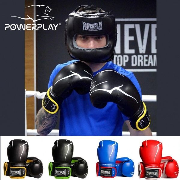 Боксерские перчатки PowerPlay р. 16 16oz 3018 черно-зеленый