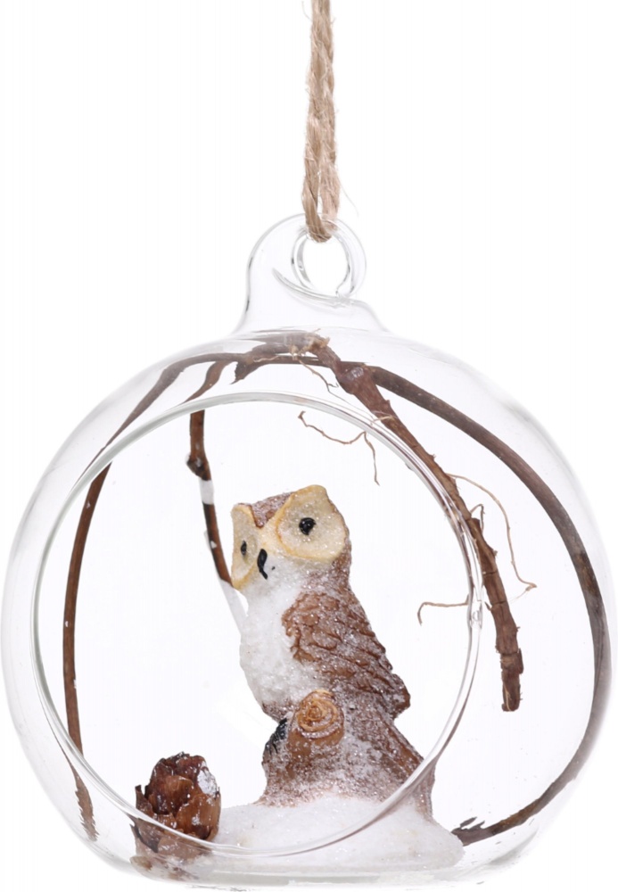 Подвеска стеклянная Сова в колбе 8 см в ассортименте