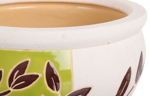 Горшок Viet Thanh Ceramic с блюдцем веточка 30х21 см VT.11004-1 круглый белый с салатовым 