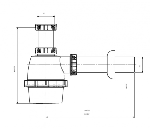 Сифон для кухонної мийки ALBA D70 з пробкою