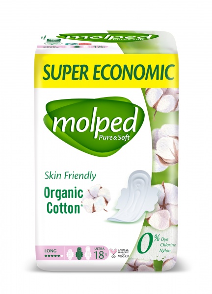 Прокладки гигиенические Molped Pure&Soft long 5 капель 18 шт.