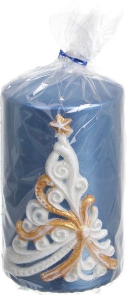 Свічка декоративна Ялинка синя різьба 70х120 мм Pako-If