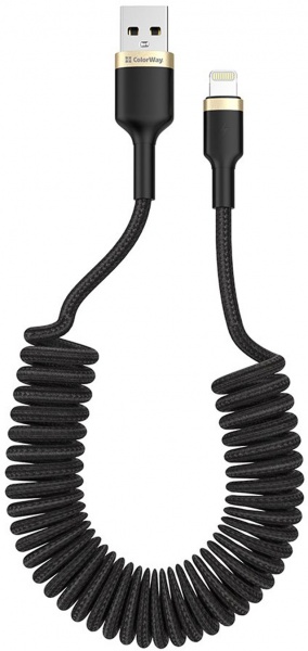 Кабель ColorWay USB - Apple Lightning (spiral) 2.4А 1,5 м black (CW-CBUL051-BK) 