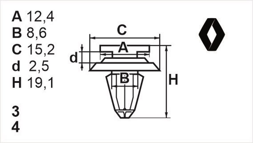 Клипса нажимная внутренняя (обшивка, обшивка дверей) Romix (11383)