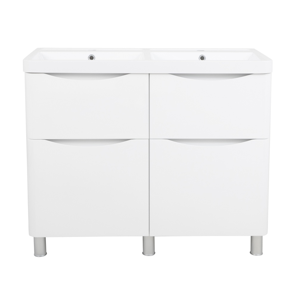 Тумба напольная Aqua Rodos VISTA белый глянец с умывальником Bar двойная чаша 100 см