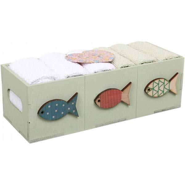 Набір рушників в корзинці Fish 6 шт 30x30 см оливковий з білим