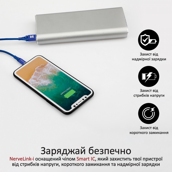 Кабель Promate NerveLink-I USB-Lightning 2.4А 1,2 м синій (nervelink-i.blue) 