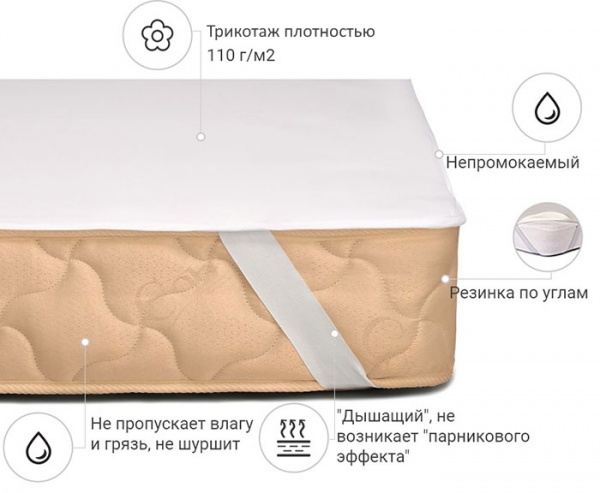 Наматрасник MirSon Light №214 (трикотажный AQUA-stop) водонепроницаемый с резинкой по углам 26х80x200 см 2200000691231 