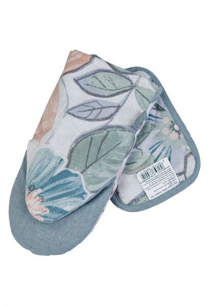 Прихватка-рукавиця Lune квіти 45x35 см білий із принтом/сірий із рожевим Прованс 