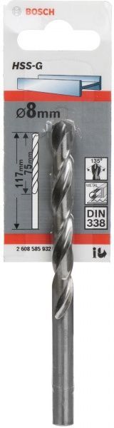 Свердло по металу Bosch HSS-G STANDARD 75x117 мм 8 мм 2608585932