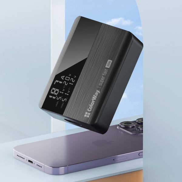 Сетевое зарядное устройство ColorWay Power Delivery GaN (2USB-A+2USB TYPE-C) (100W) черный