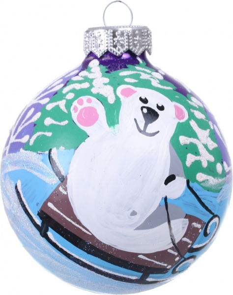 Шар новогодний зимняя сказка ручной работы стеклянный d 80 мм разноцветный