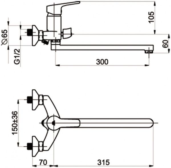Смеситель для ванны Rubineta Uno N11CD01