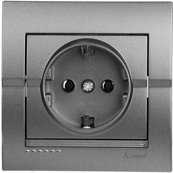 Розетка із заземленням Lezard Deriy 16 А 250 В без шторок без кришки темно-сірий металік 702-2929-122B