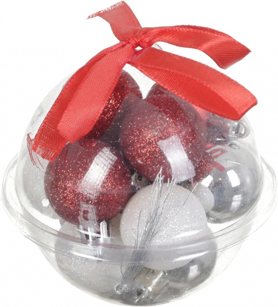 Набор новогодних украшений CAN215530 белый с красным d3 мм 12 шт./уп. 
