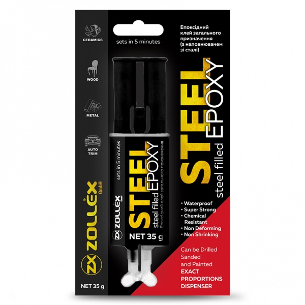 Клей епоксидний Zollex ST-400 2-комп (шприц) чорний 35 г