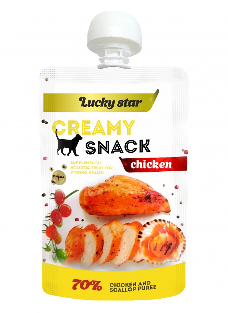 Лакомство Lucky Star пюре из мяса курицы и тихоокеанских морских гребешков 85 г