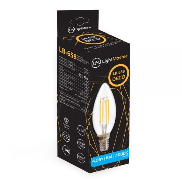 Лампа світлодіодна LightMaster FIL Deco C37 4,5 Вт E14 4000 К 230 В прозора LB-658 