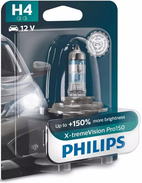 Лампа галогенная Philips X-tremeVision Pro150 12342XVPB1 H4 P43t-38 12В 60/55 Вт 1 шт. 3600 K