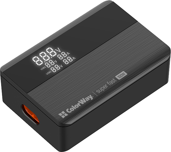 Сетевое зарядное устройство ColorWay Power Delivery GaN (2USB-A+2USB TYPE-C) (100W) черный