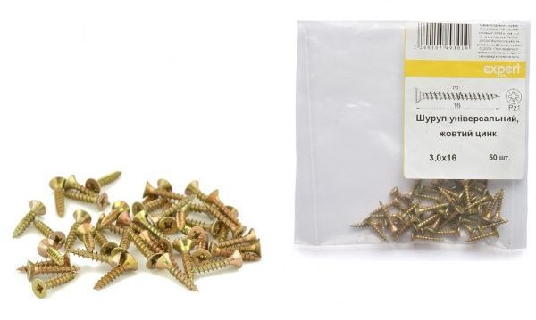 Шуруп универсальный потайная головка ЦЖ 3x16 мм 50 шт. желтый Expert Fix