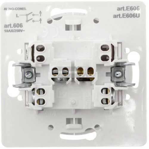 Вимикач-перемикач двоклавішний Aling-Conel Eon без підсвітки 10 А 250В білий E606.00