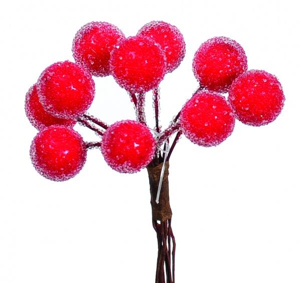 Гілочка декоративна Снігові ягоди пластик червоний 10 см K-675612 