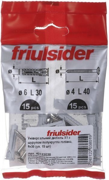 Дюбель универсальный с шурупом 6x30 мм 15 шт. Friulsider