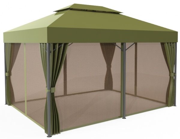 Павильон садовый UBC Group 3х4 м с москитной сеткой оливковый с коричневым