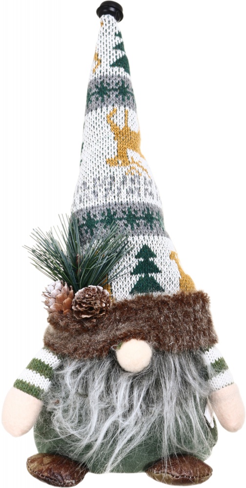 Декорация новогодняя Гном стоящий 15х30 см зеленый дизайн в ассортименте AG23288AB