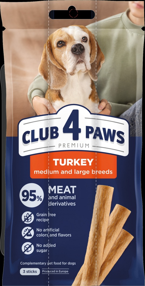 Ласощі Club 4 Paws для середніх та великих порід М’ясна паличка, індичка