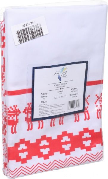 Скатерть новогодняя белые олени 150x220 см белый с красным ІТА ДРІМ 