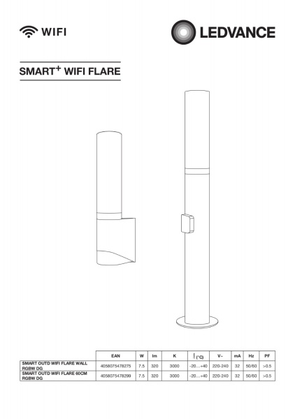 Світильник парковий Ledvance Smart + Wifi Flare 60 cm Post 7,5 Вт IP44 темно-сірий 