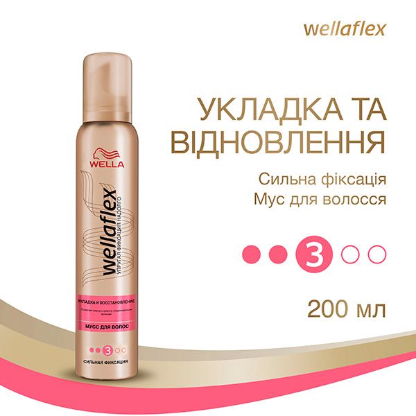 Мусс для волос Wellaflex Укладка и Восстановление Сильная фиксация 200 мл