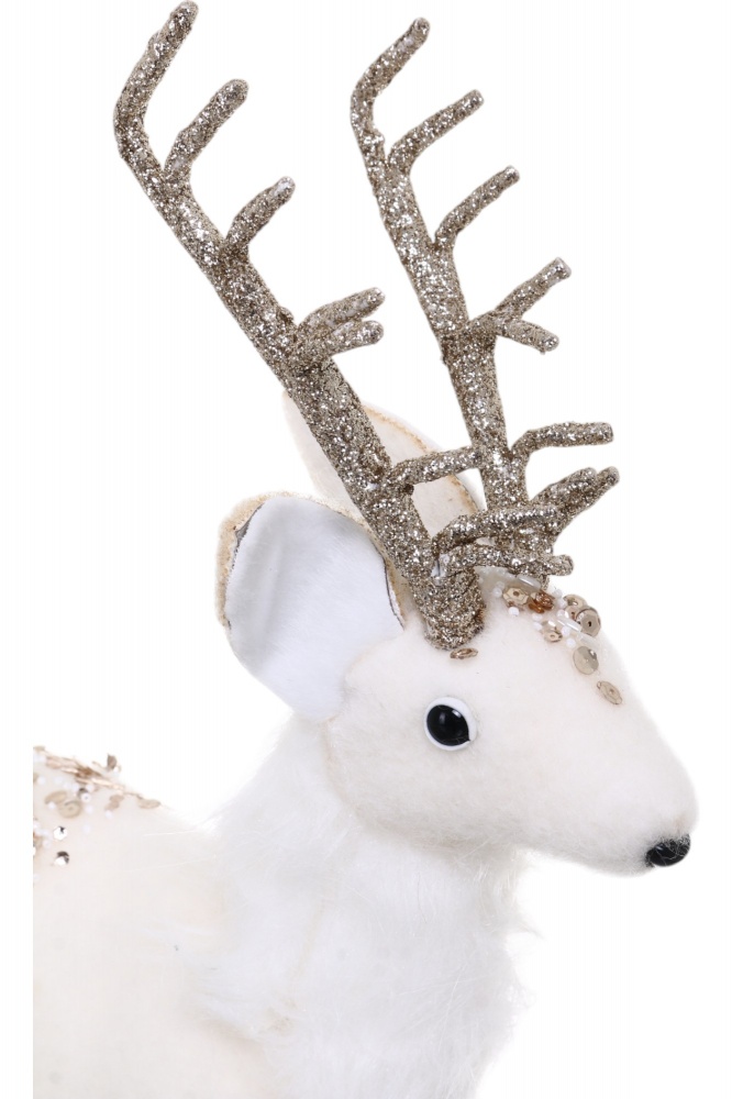 Декорація новорічна олень стоячий пухнастий білий 33х14х45 см