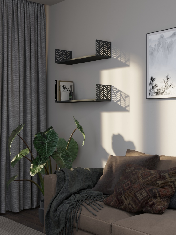 Полиця навісна Metkas Home Листя 170x900x220 мм антрацит (LPN01733 09022 11)