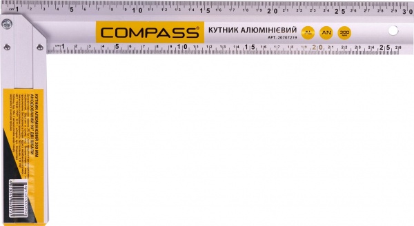 Угольник Compass 300 мм анодированный 90 две шкалы К-300