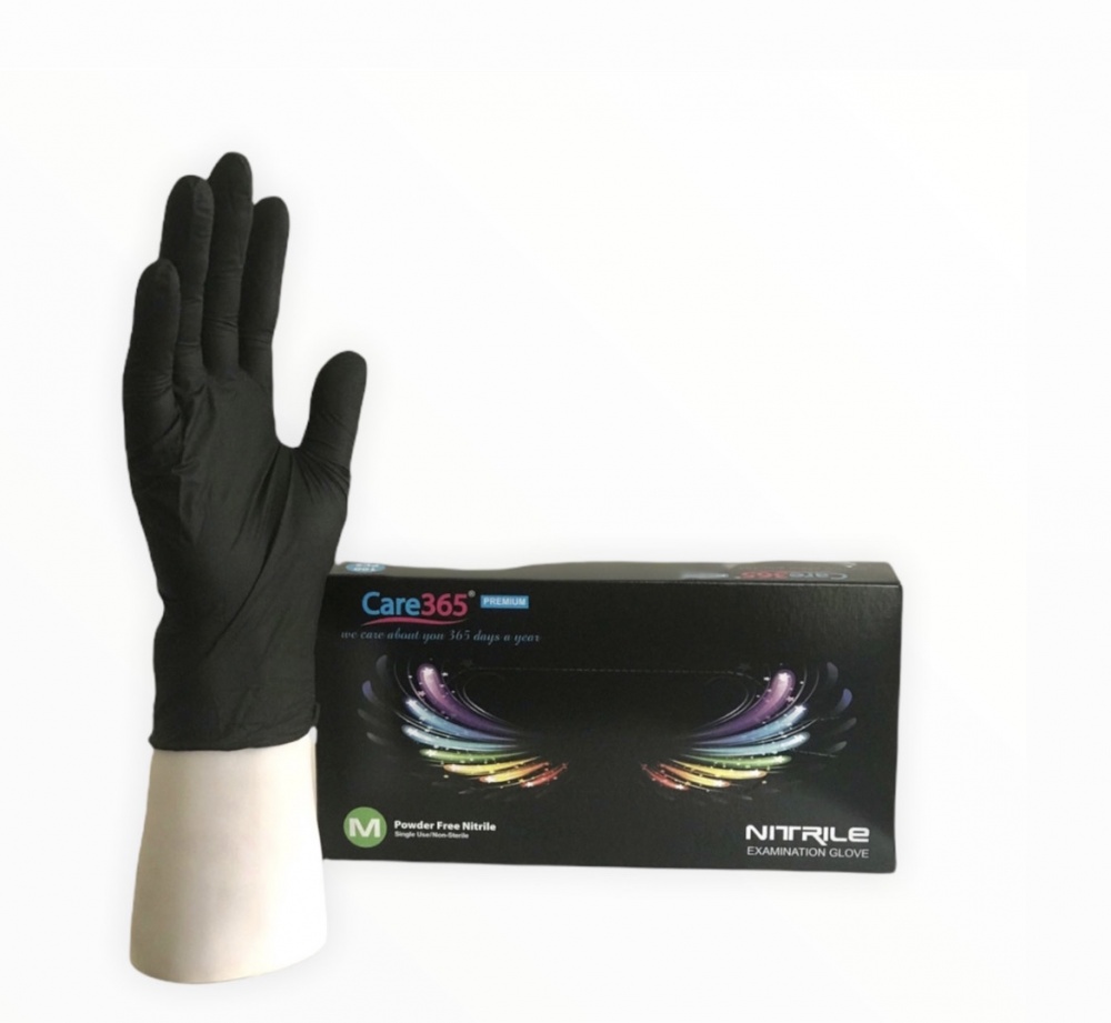 Рукавички медичні Care365 одноразові нітрилові чорні р. 8 (M) 100 шт./уп.