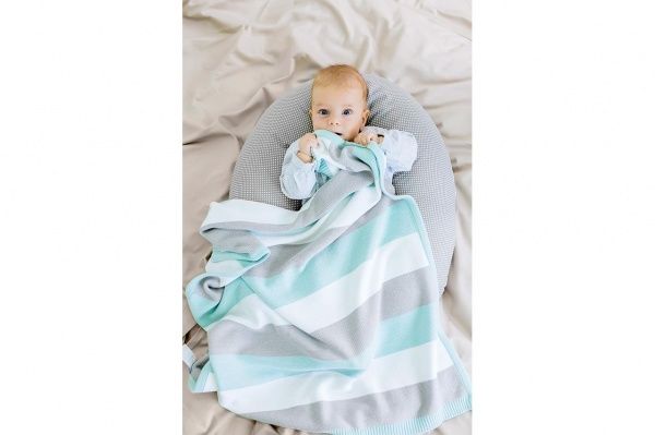 Плед IDEIA вязаный Малыш + шапочка 70х90 см голубой 8000029909 