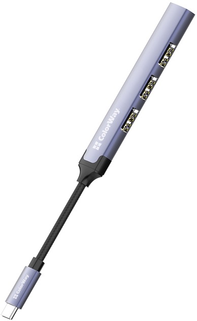 USB-хаб ColorWay USB-C 4-в-1 USB2.0х3/USB3.0 0,12 м сірий (CW-HUB04)