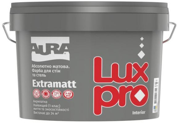 Фарба інтер'єрна акрилатна Aura® Luxpro Extramatt глибокий мат білий 2,85л 4кг