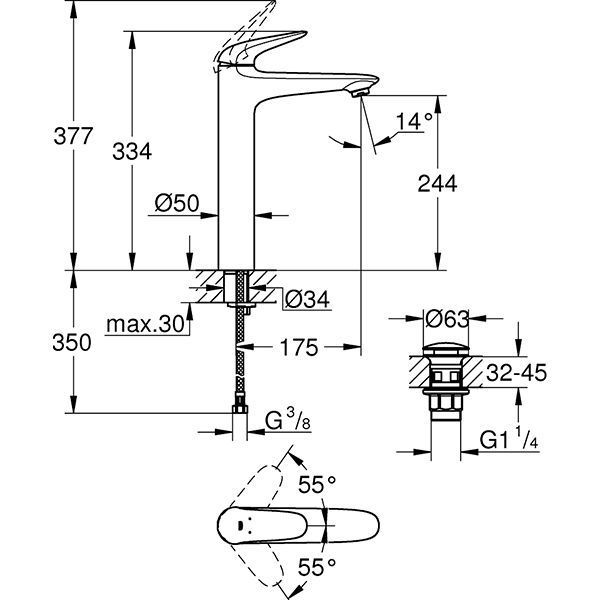 Смеситель для умывальника Grohe Wave 23585001