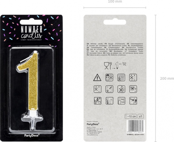 Свічка для торта Partydeco цифра 1 золота 10 см (SCU4-1-019)