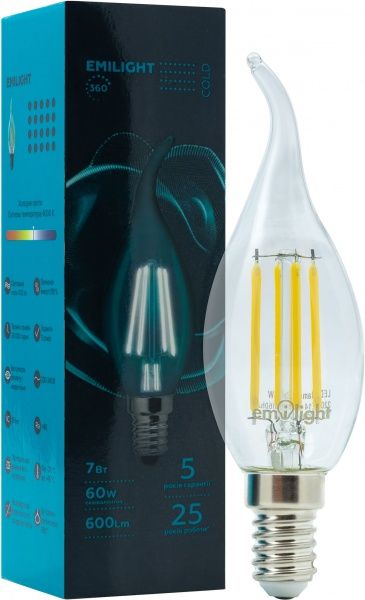 Лампа світлодіодна Emilight FIL CA35 7 Вт E14 4000 К 220 В прозора 