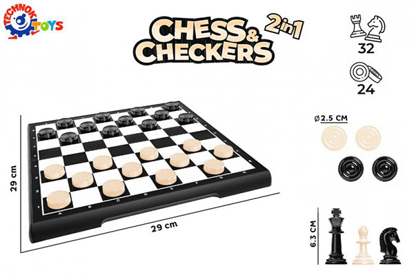 Набір шахів ТехноК +шашки у пластиковому кейсі з металевим полем 9079