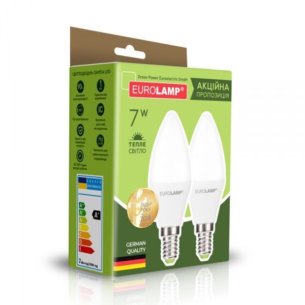 Лампа светодиодная Eurolamp Eco 2 шт./уп. 7 Вт CA37 матовая E14 220 В 3000 К MLP-LED-CL-07143(Е) 